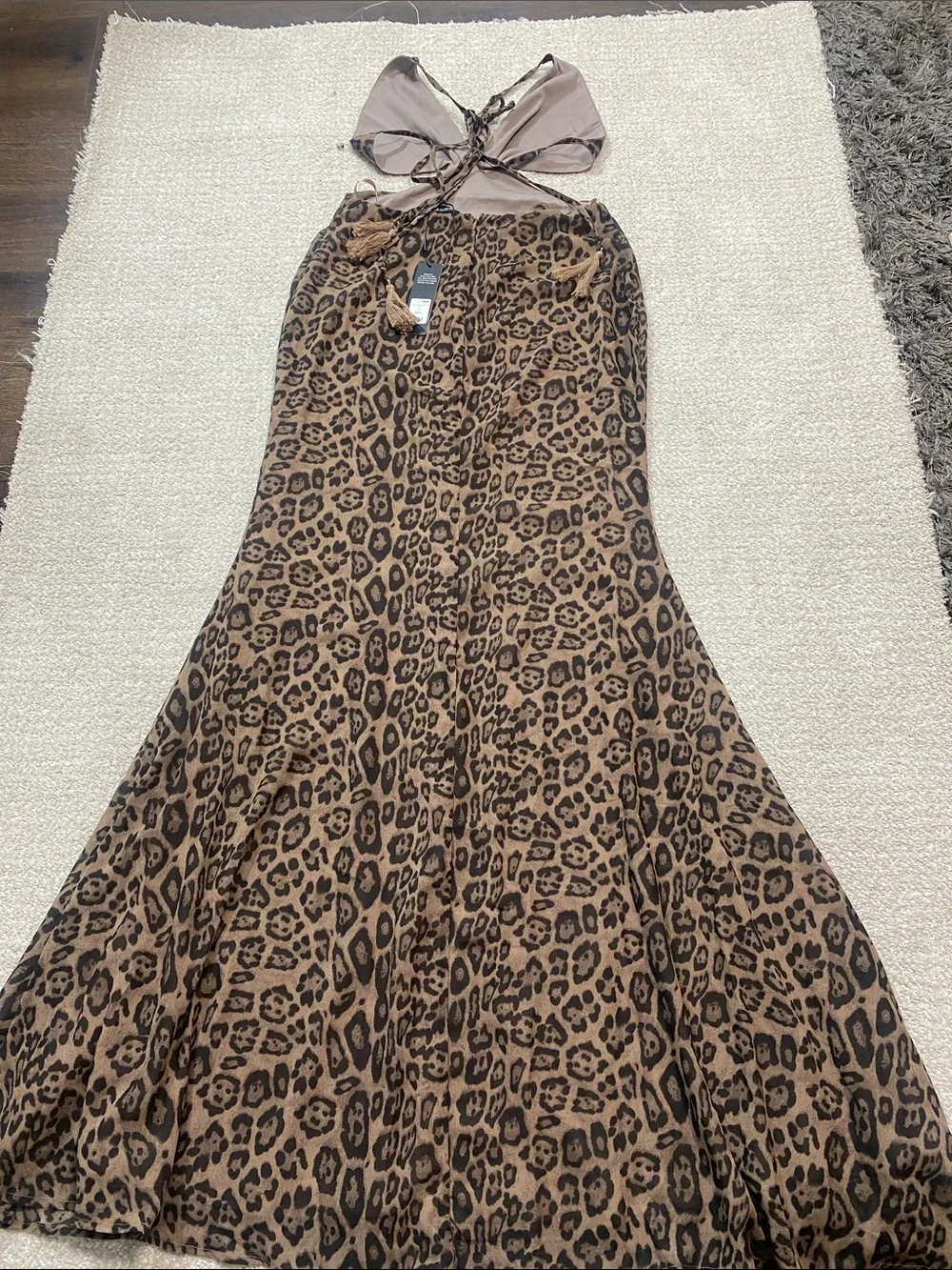 Fashion Nova Leopard Print Halter Cutout Maxi Dress - Brown Size S